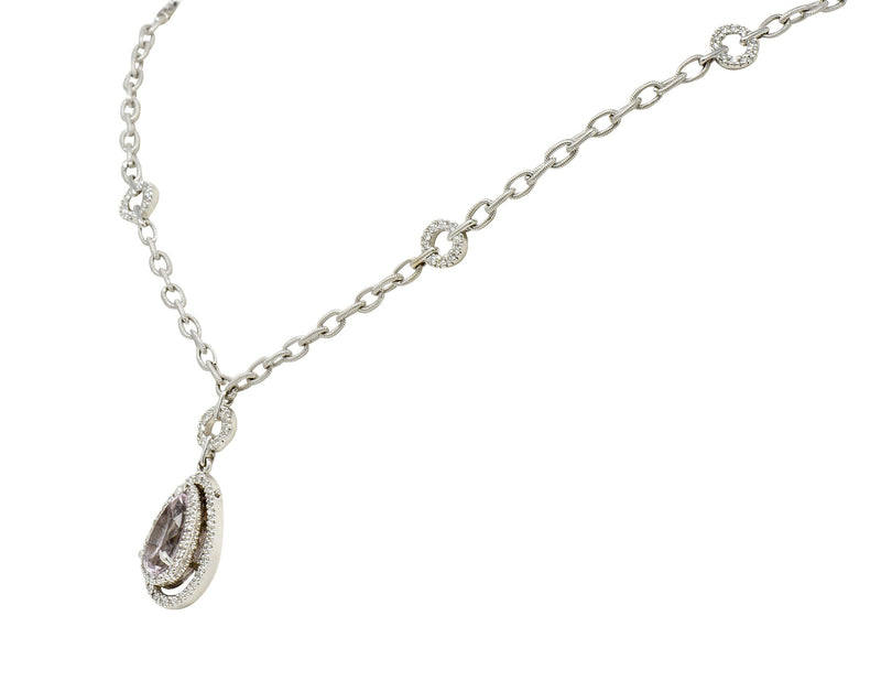 Kunzite 1.21 CTW Diamond 18 Karat White Gold Drop NecklaceNecklace - Wilson's Estate Jewelry