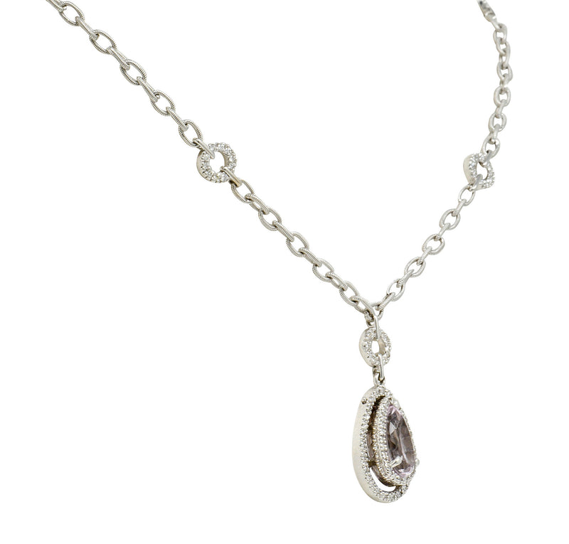Kunzite 1.21 CTW Diamond 18 Karat White Gold Drop NecklaceNecklace - Wilson's Estate Jewelry