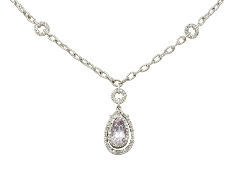 Kunzite 1.21 CTW Diamond 18 Karat White Gold Drop NecklaceNecklace - Wilson's Estate Jewelry