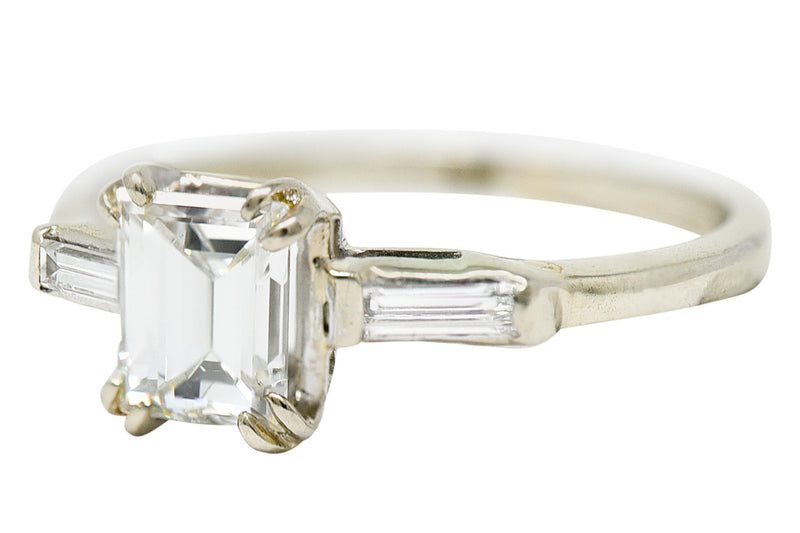 Retro 1.14 CTW Emerald Cut Diamond 14 Karat White Gold Engagement RingRing - Wilson's Estate Jewelry