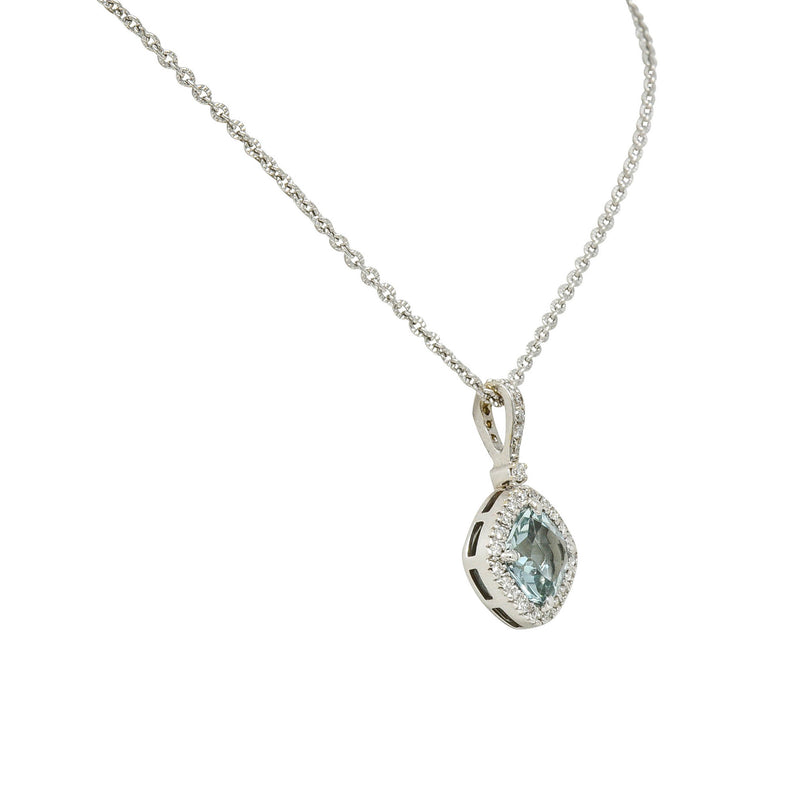 Green Beryl Diamond 18 Karat White Cushion Pendant NecklaceNecklace - Wilson's Estate Jewelry