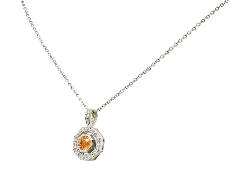 Spessartite Garnet Diamond 18 Karat White Gold Octagonal Pendant NecklaceNecklace - Wilson's Estate Jewelry