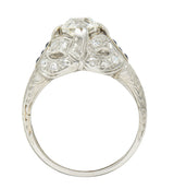 Art Deco 1.19 CTW Old European Cut Diamond Sapphire Platinum Ribbon Antique Engagement Ring Wilson's Estate Jewelry
