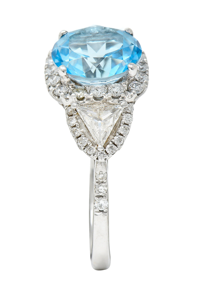 Contemporary Blue Topaz Diamond 18 Karat White Gold Gemstone Ring Wilson's Estate Jewelry