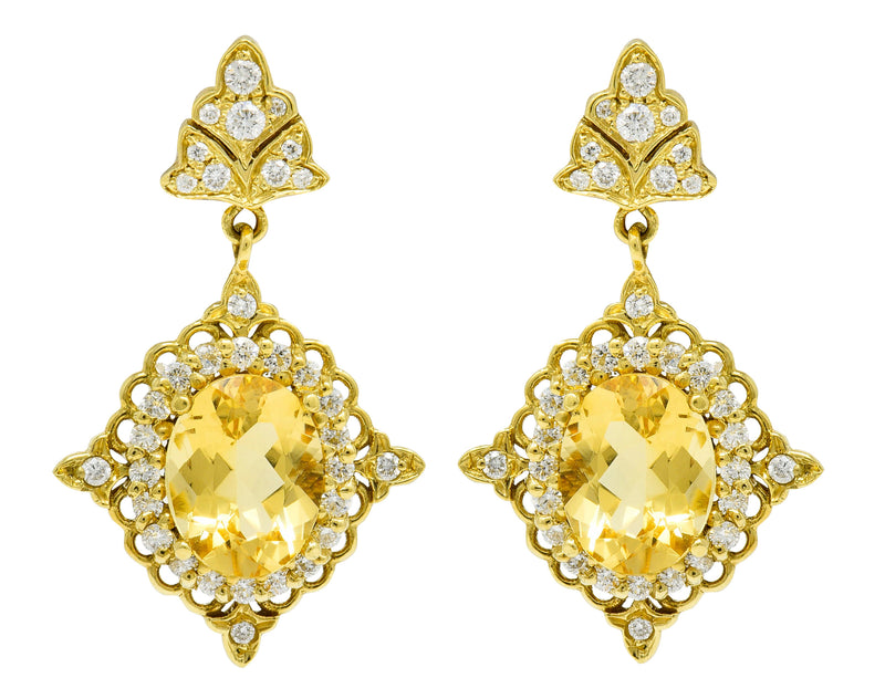 Vibrant Heliodor Golden Beryl 18 Karat Gold Foliate Drop EarringsEarrings - Wilson's Estate Jewelry