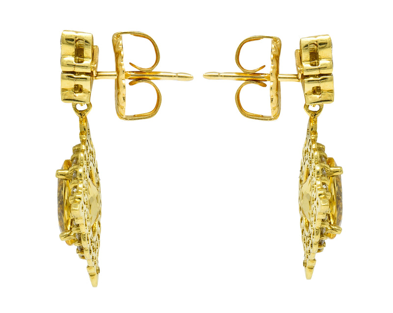 Vibrant Heliodor Golden Beryl 18 Karat Gold Foliate Drop EarringsEarrings - Wilson's Estate Jewelry