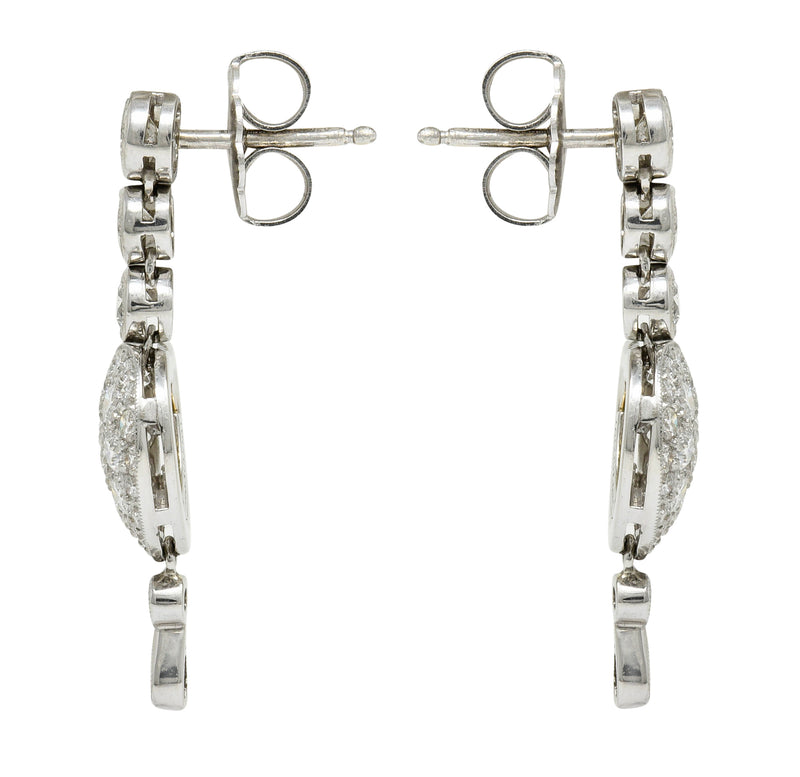 Elegant 3.10 CTW Pave Diamond Platinum Heart Drop EarringsEarrings - Wilson's Estate Jewelry