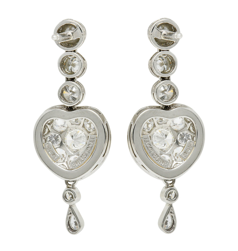 Elegant 3.10 CTW Pave Diamond Platinum Heart Drop EarringsEarrings - Wilson's Estate Jewelry