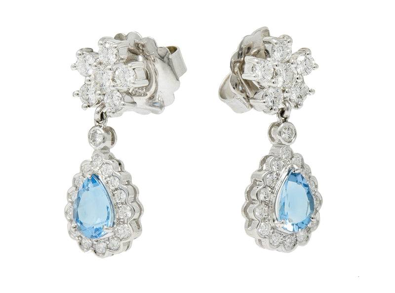 2.00 CTW Aquamarine Diamond Platinum 18 Karat White Gold Convertible Drop EarringsEarrings - Wilson's Estate Jewelry