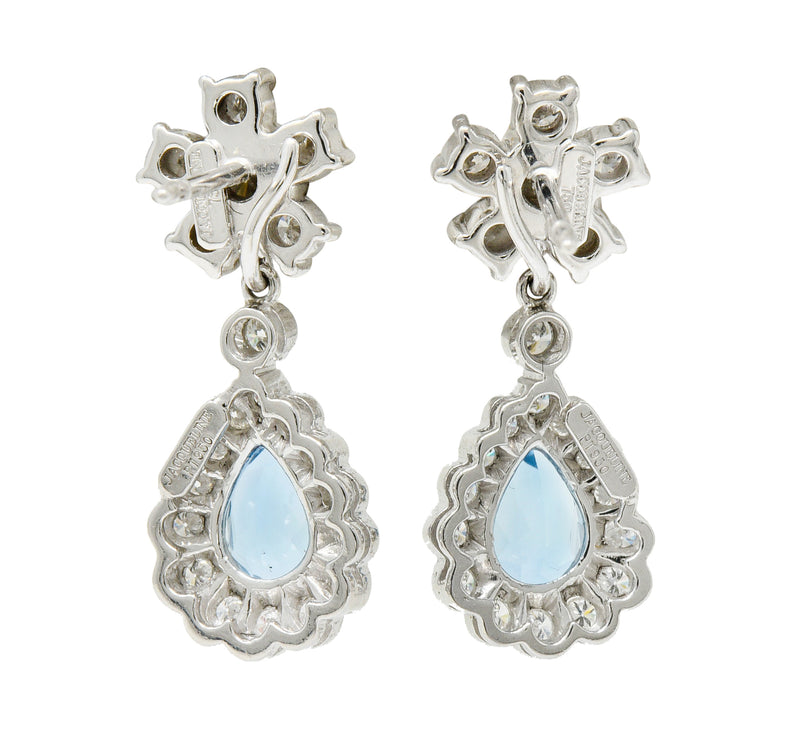 2.00 CTW Aquamarine Diamond Platinum 18 Karat White Gold Convertible Drop EarringsEarrings - Wilson's Estate Jewelry