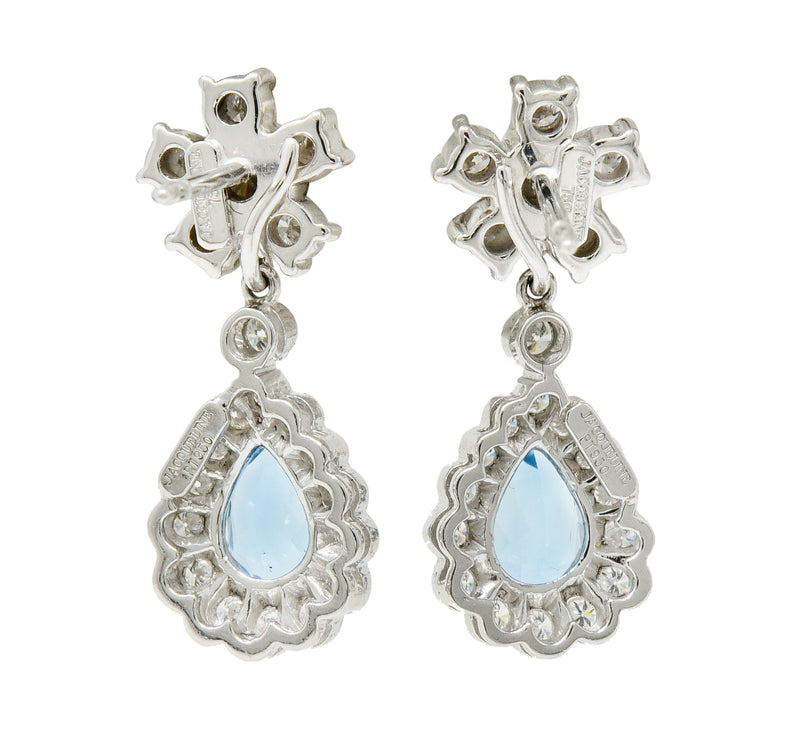 2.00 CTW Aquamarine Diamond Platinum 18 Karat White Gold Convertible Drop EarringsEarrings - Wilson's Estate Jewelry