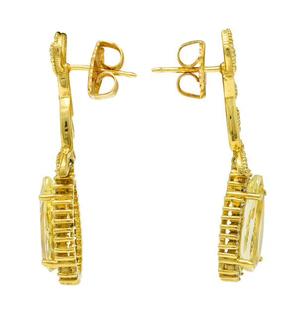 Heliodor Golden Beryl Diamond 18 Karat Gold Foliate Drop EarringsEarrings - Wilson's Estate Jewelry