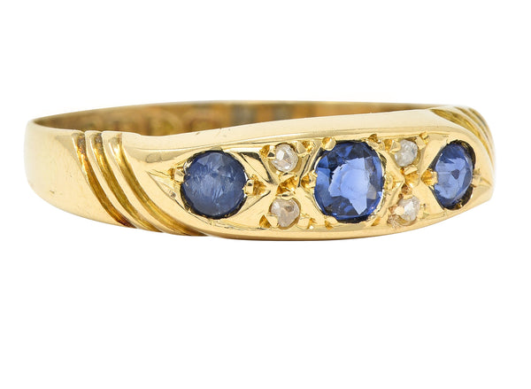 Victorian 0.40 CTW Sapphire Diamond 18 Karat Yellow Gold Antique Band Ring