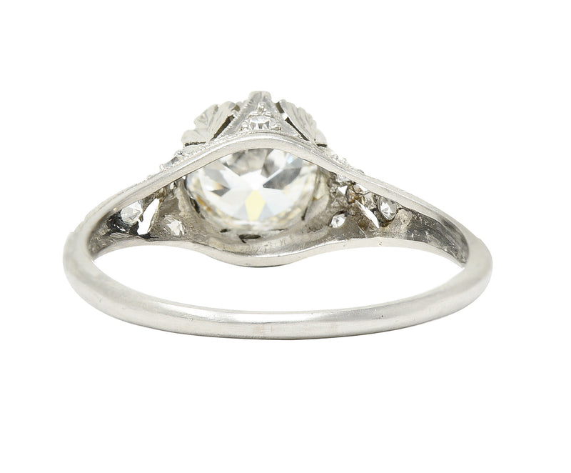 Early Art Deco 1.23 CTW Old European Cut Diamond Platinum Oak Leaf Antique Engagement Ring Wilson's Estate Jewelry