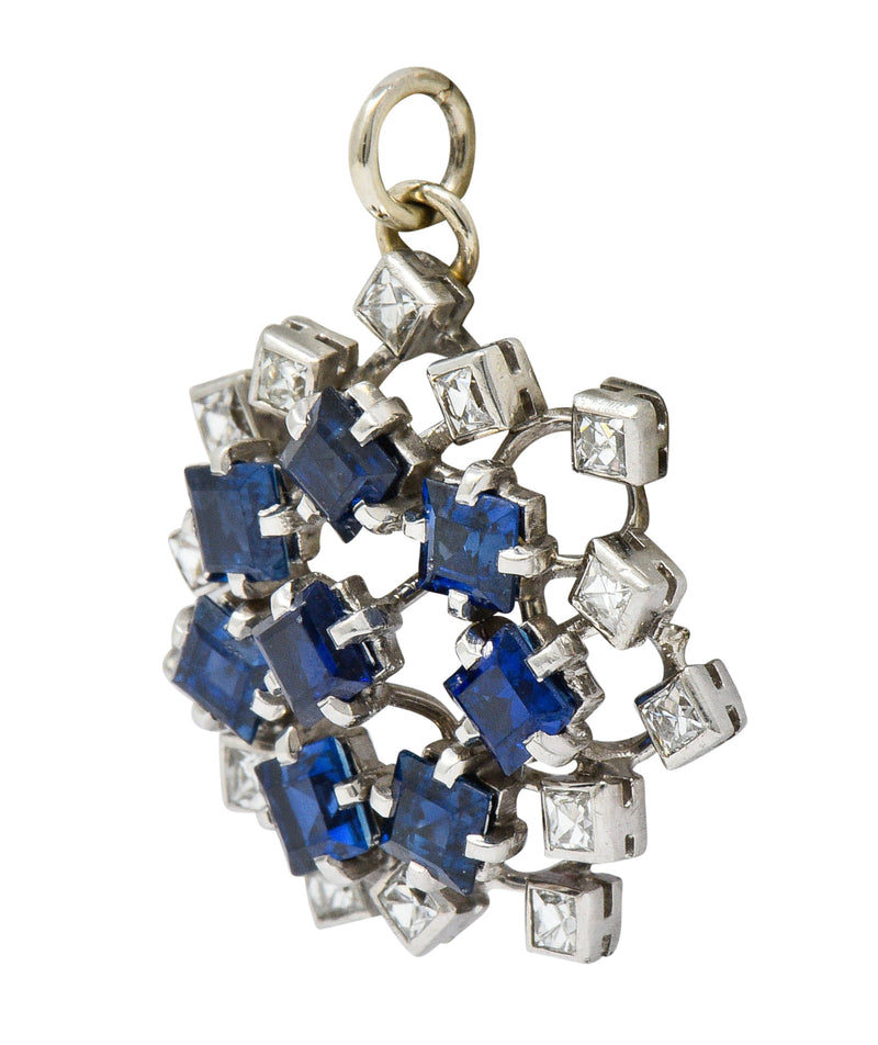 Art Deco 3.18 CTW Sapphire Diamond Platinum Starburst PendantNecklace - Wilson's Estate Jewelry