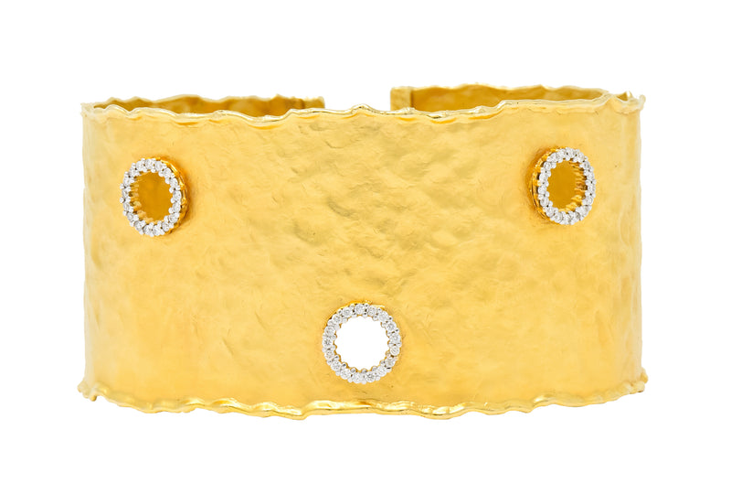 Isaac Reiss Round Brilliant Diamond 14 Karat Yellow Gold Hammered Cuff Bracelet - Wilson's Estate Jewelry