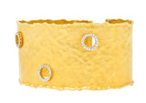 Isaac Reiss Round Brilliant Diamond 14 Karat Yellow Gold Hammered Cuff Bracelet - Wilson's Estate Jewelry