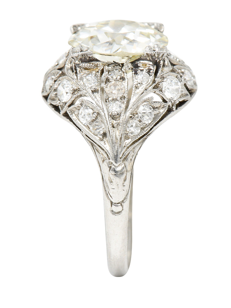 Bellé Epoqué 3.24 CTW Old European Cut Diamond Platinum Ivy Antique Bombé Engagement Ring Wilson's Estate Jewelry