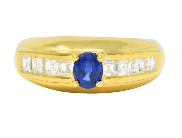 1980's 1.19 CTW Sapphire Diamond 18 Karat Yellow Gold Vintage Gemstone Ring