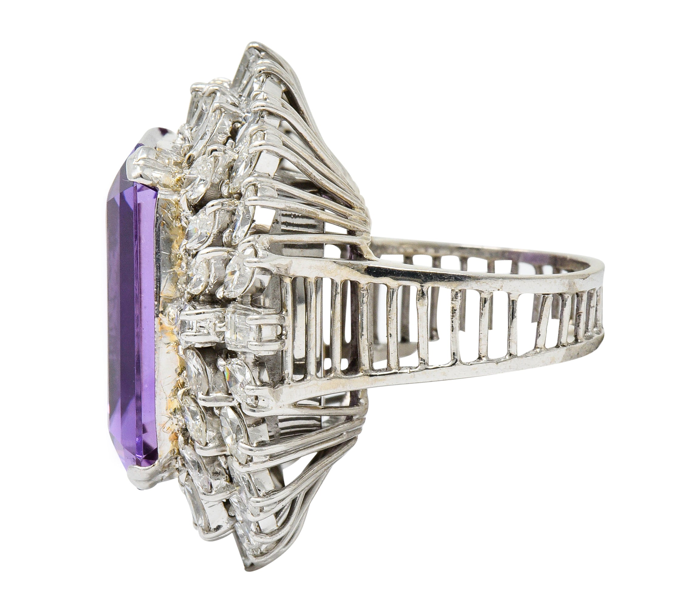 Large Vintage Amethyst 6.00 CTW Diamond 18 Karat White Gold Cluster RingRing - Wilson's Estate Jewelry