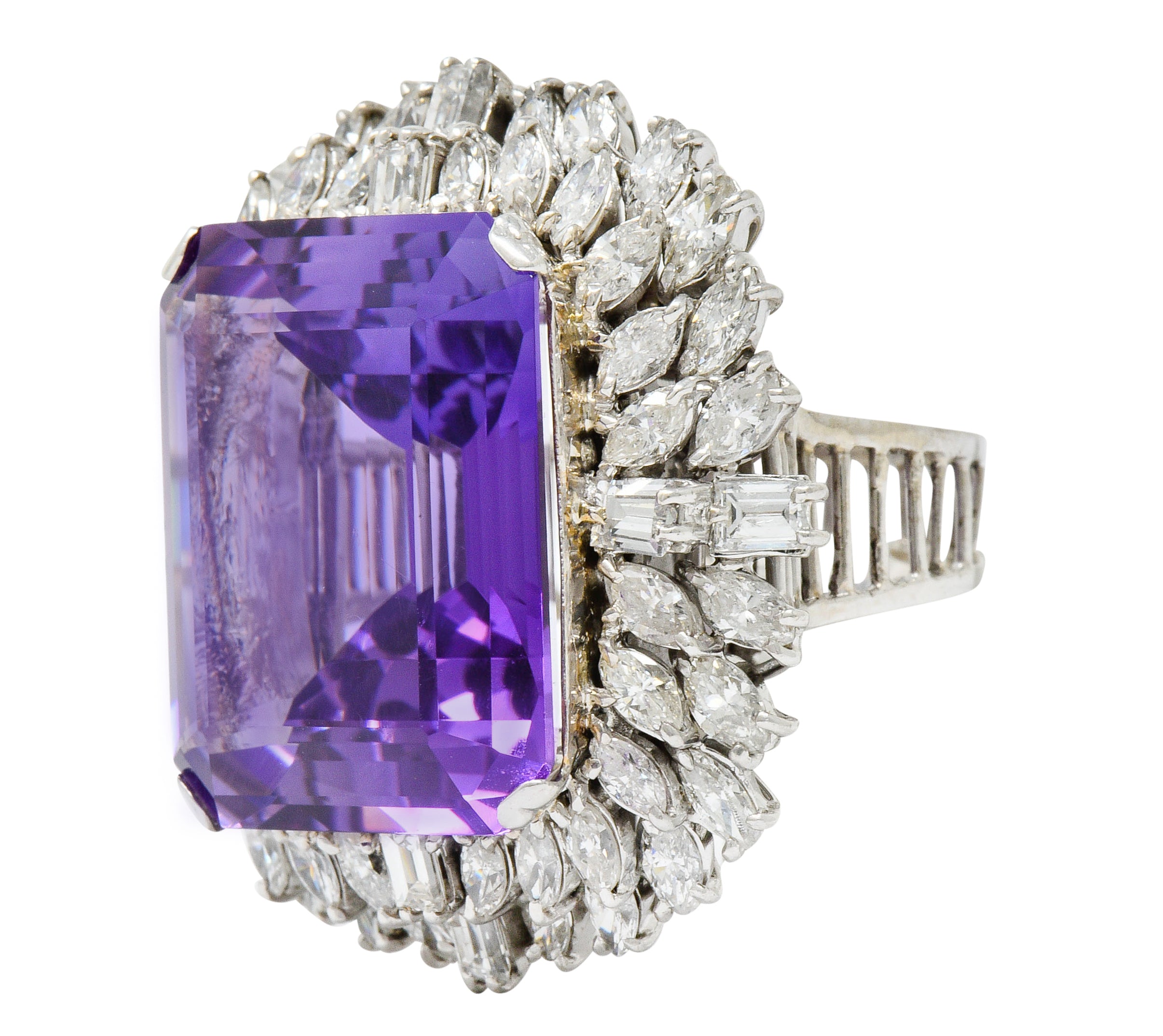 Large Vintage Amethyst 6.00 CTW Diamond 18 Karat White Gold Cluster RingRing - Wilson's Estate Jewelry