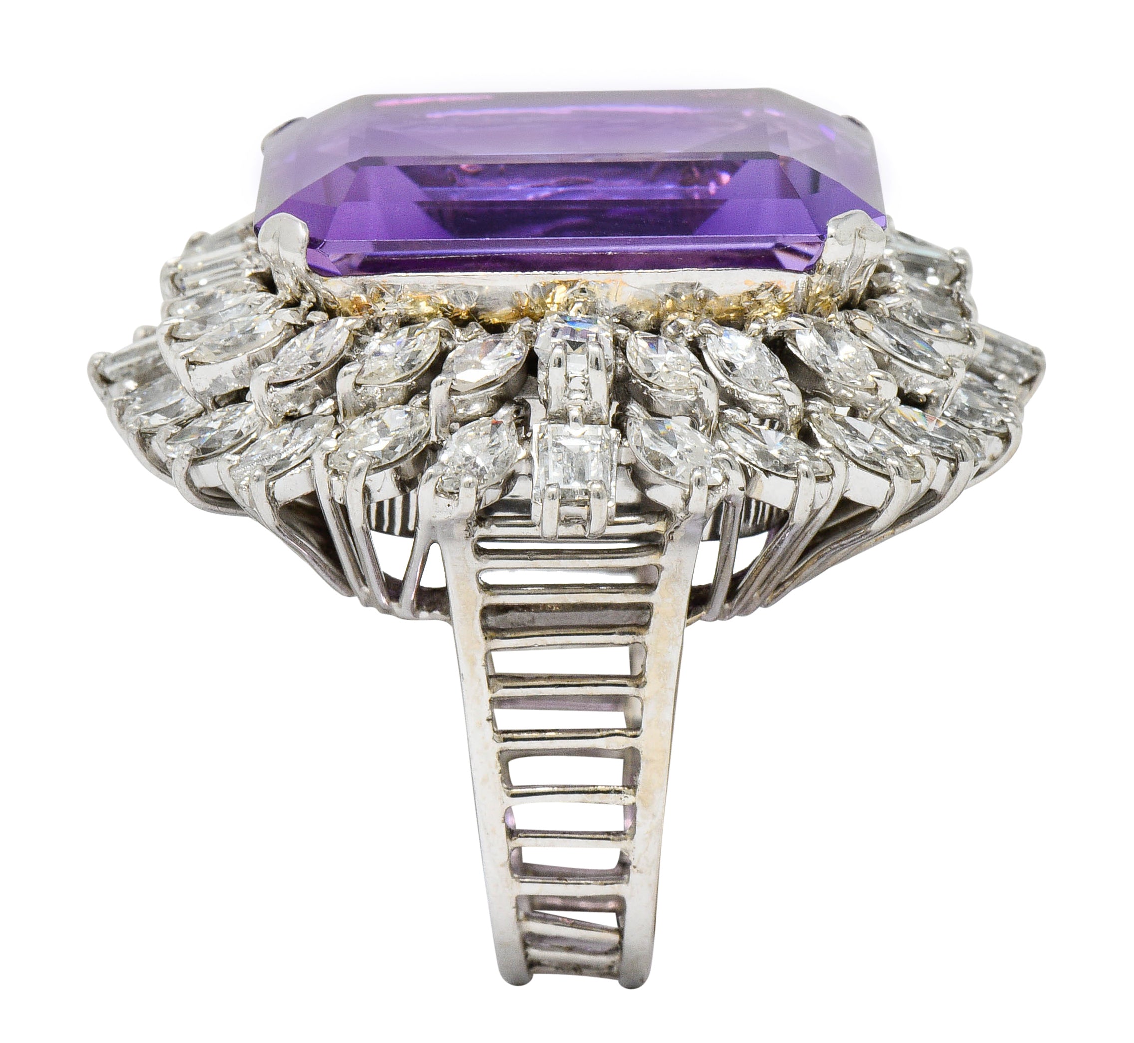 Large Vintage Amethyst 6.00 CTW Diamond 18 Karat White Gold Cluster RingRing - Wilson's Estate Jewelry