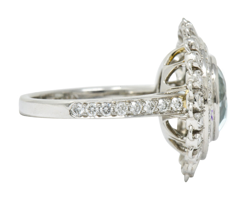 Green Beryl Diamond Platinum Floral Cluster Statement RingRing - Wilson's Estate Jewelry
