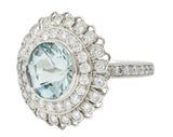 Green Beryl Diamond Platinum Floral Cluster Statement RingRing - Wilson's Estate Jewelry