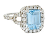 2.62 CTW Aquamarine Diamond Halo 18 Karat White Gold Cocktail RingRing - Wilson's Estate Jewelry