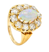Victorian 1.50 CTW Old Mine Cut Diamond Opal 14 Karat Yellow Gold Antique Cluster Ring Wilson's Estate Jewelry
