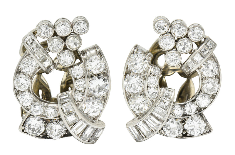 1950's Mid-Century 3.07 CTW Diamond Platinum Ear-Clip EarringsEarrings - Wilson's Estate Jewelry