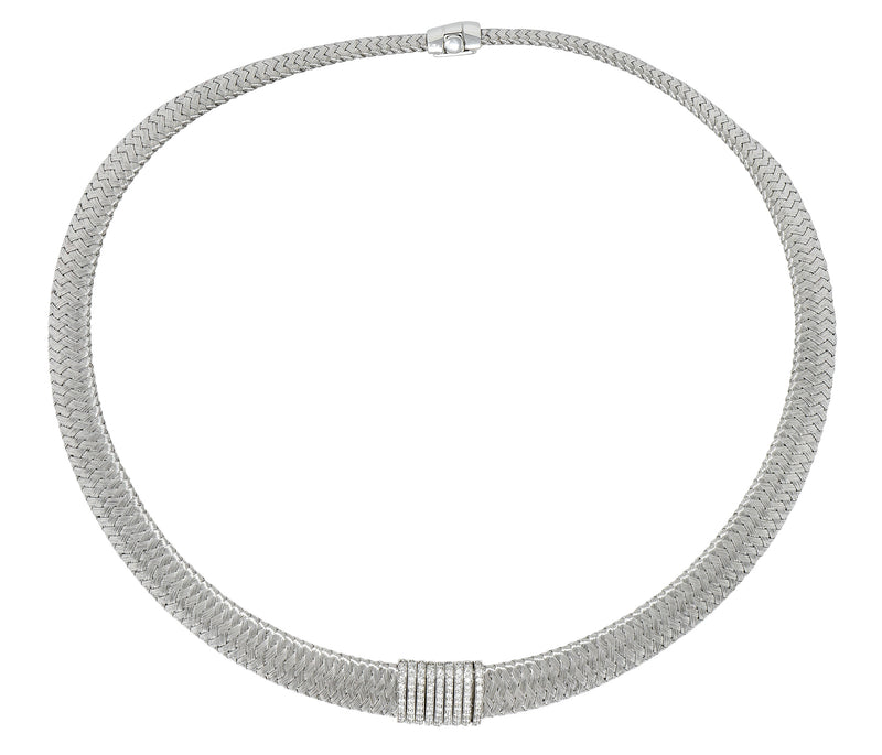 Roberto Coin 1.00 CTW Diamond 18 Karat White Gold Primavera Woven Collar Necklace Wilson's Estate Jewelry