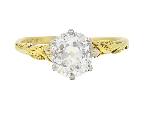 Arts & Crafts 1.28 CTW Old Mine Diamond 14K Tri-Gold Antique Engagement Ring