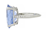Art Deco 15.41 CTW No Heat Ceylon Sapphire Diamond Platinum Wheat Ring GIA