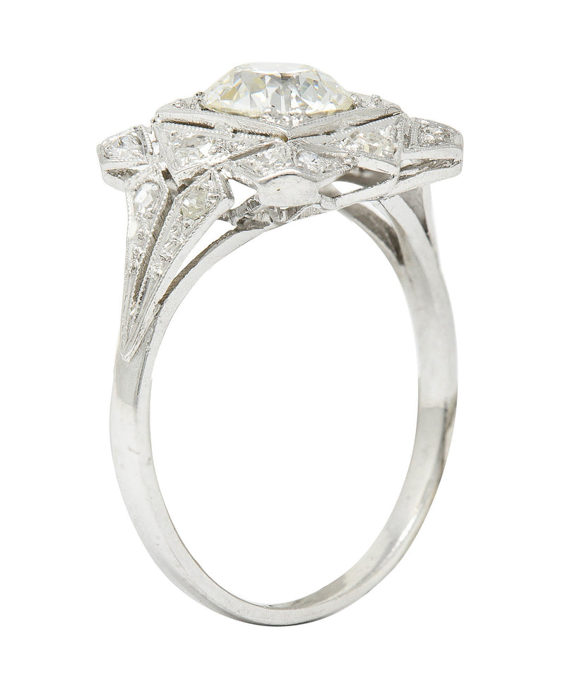 1930's Art Deco 1.40 CTW Diamond Platinum Geometric Dinner Ring GIARing - Wilson's Estate Jewelry