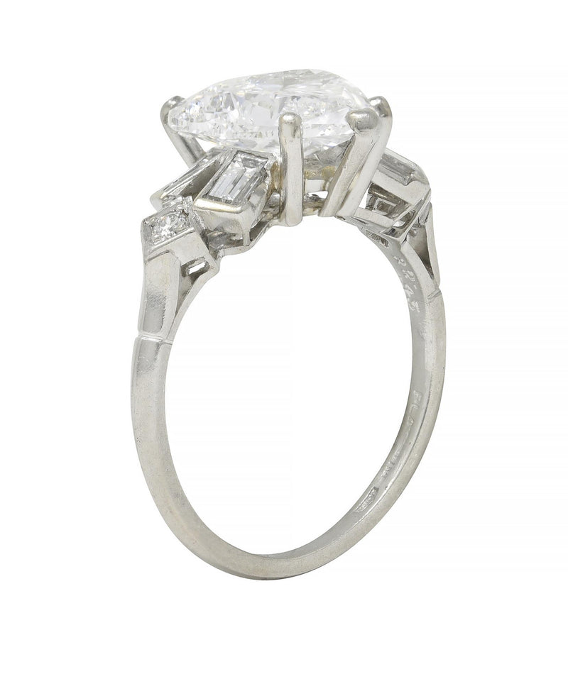 Birks Maison Mid-Century 2.88 CTW Heart Cut Diamond Platinum Engagement Ring GIA