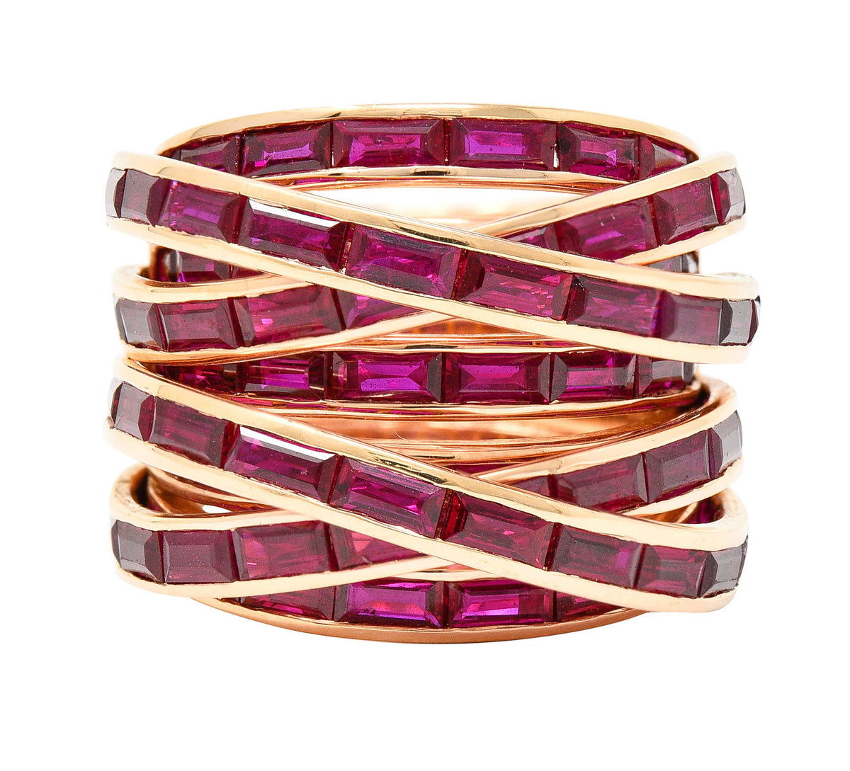 Vintage 14.00 CTW Ruby 18 Karat Rose Gold Ribbon Ring