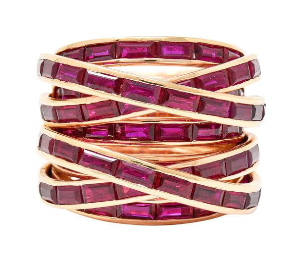 Vintage 14.00 CTW Ruby 18 Karat Rose Gold Ribbon RingRing - Wilson's Estate Jewelry