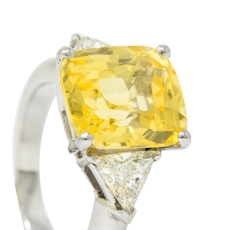 1980's Vintage 8.91 CTW No Heat Yellow Sapphire Diamond Platinum Ring GIARing - Wilson's Estate Jewelry