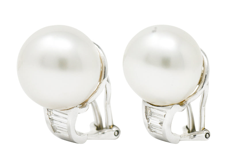 1950's South Sea Pearl Diamond 18 Karat White Gold Ear-Clip EarringsEarrings - Wilson's Estate Jewelry