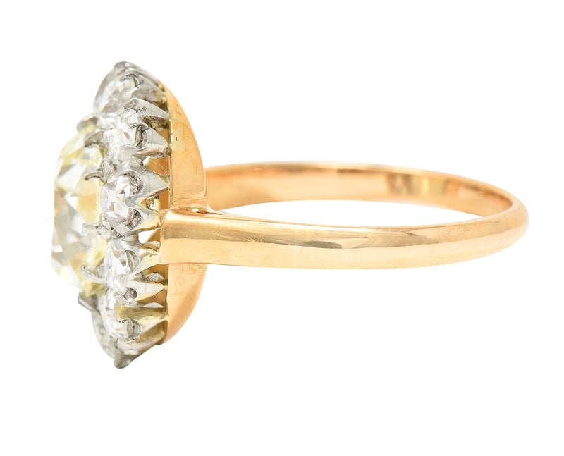 Edwardian 4.16 CTW Old Mine Old European Cut Diamond Platinum-Topped 18 Karat Yellow Gold Cluster Antique Engagement Ring Wilson's Estate Jewelry
