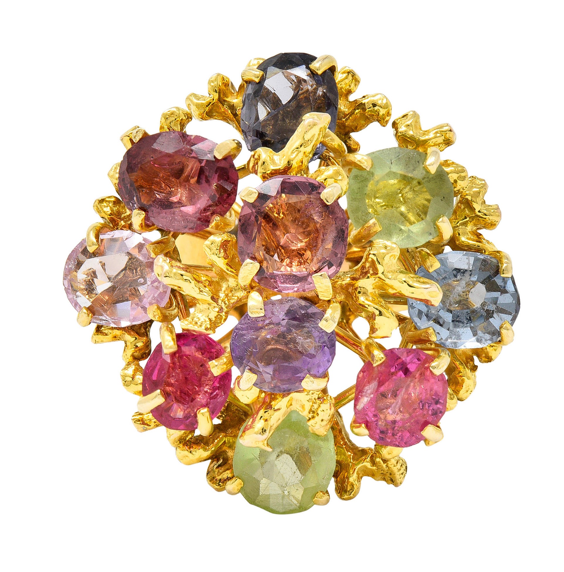 1970's Multi-Gem Spinel Peridot 14 Karat Gold Branching Cluster RingRing - Wilson's Estate Jewelry