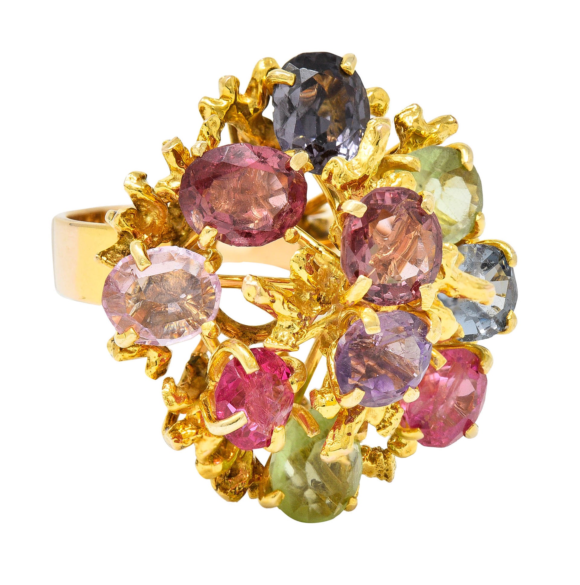 1970's Multi-Gem Spinel Peridot 14 Karat Gold Branching Cluster RingRing - Wilson's Estate Jewelry