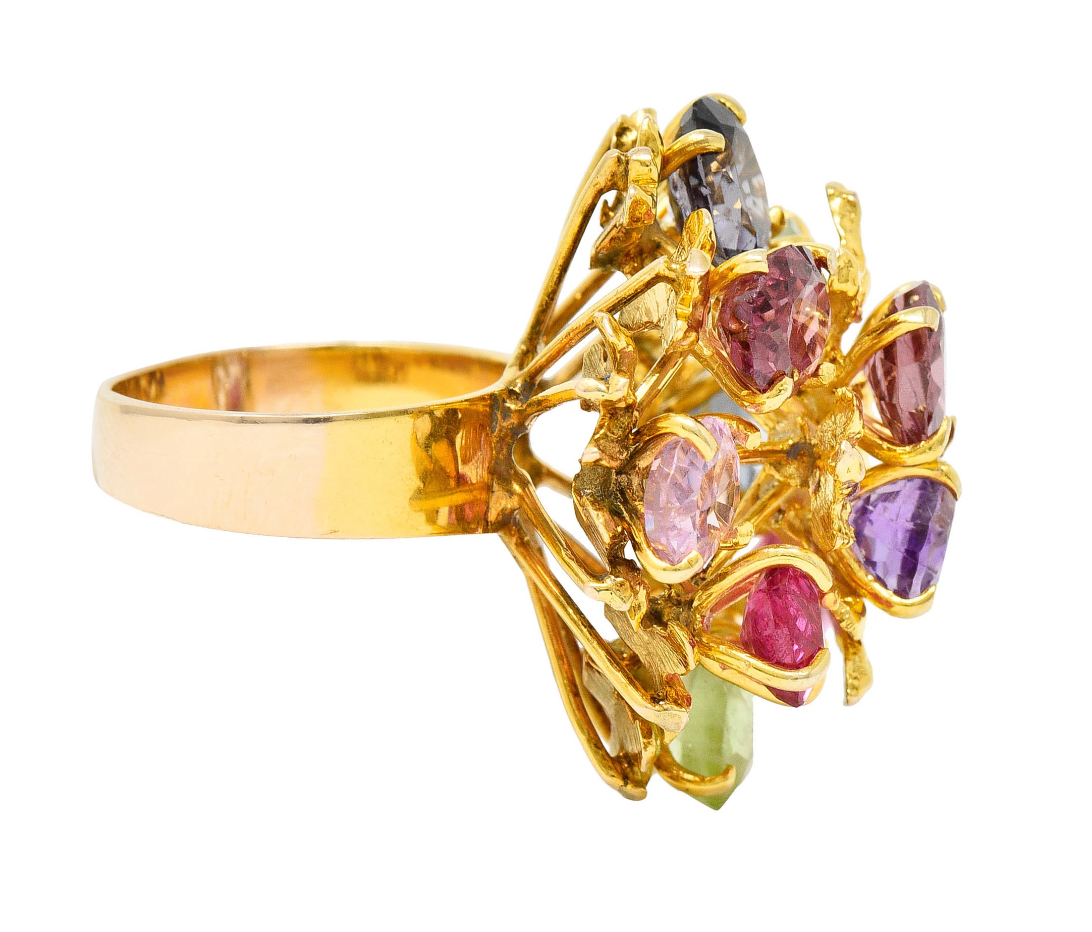 1970's Multi-Gem Spinel Peridot 14 Karat Gold Branching Cluster RingRing - Wilson's Estate Jewelry