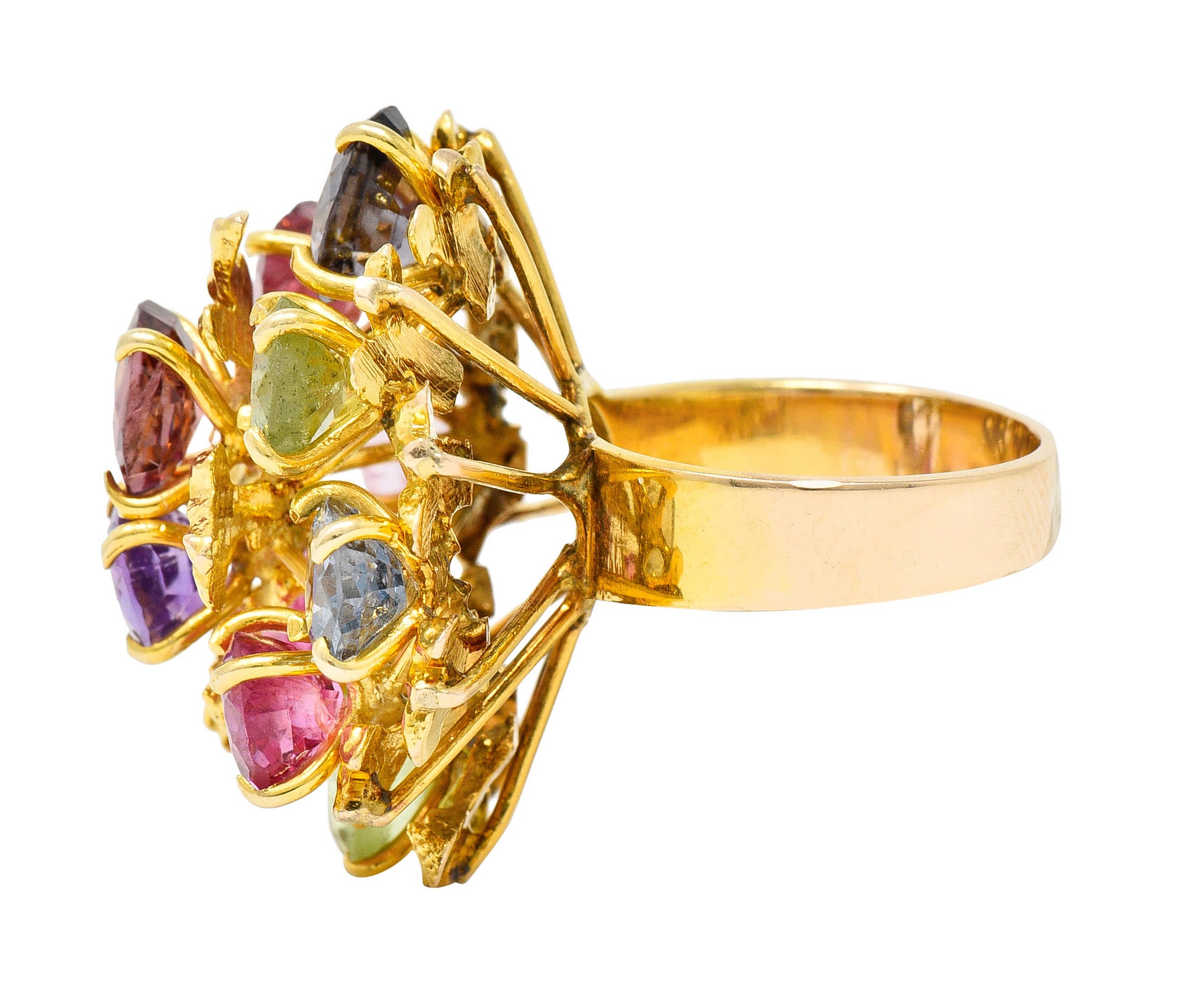 1970's Multi-Gem Spinel Peridot 14 Karat Gold Branching Cluster RingRing - Wilson's Estate Jewelry