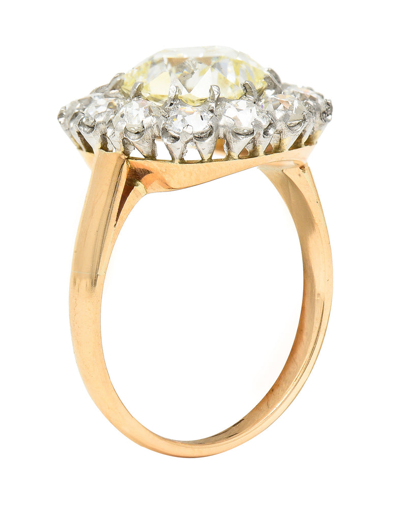 Edwardian 4.16 CTW Old Mine Old European Cut Diamond Platinum-Topped 18 Karat Yellow Gold Cluster Antique Engagement Ring Wilson's Estate Jewelry