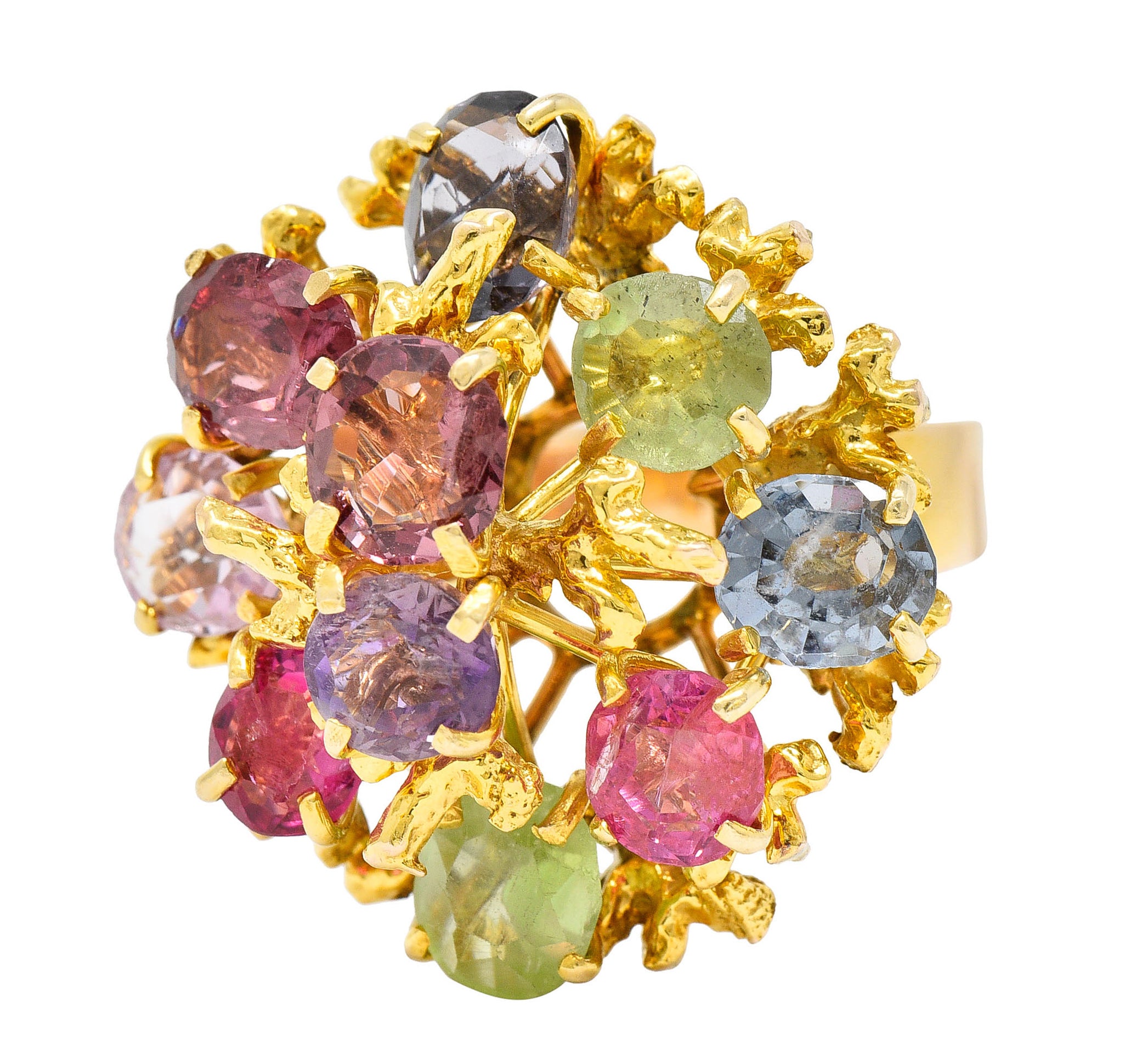 1970's Multi-Gem Spinel Peridot 14 Karat Gold Branching Cluster RingRing - Wilson's Estate Jewelry