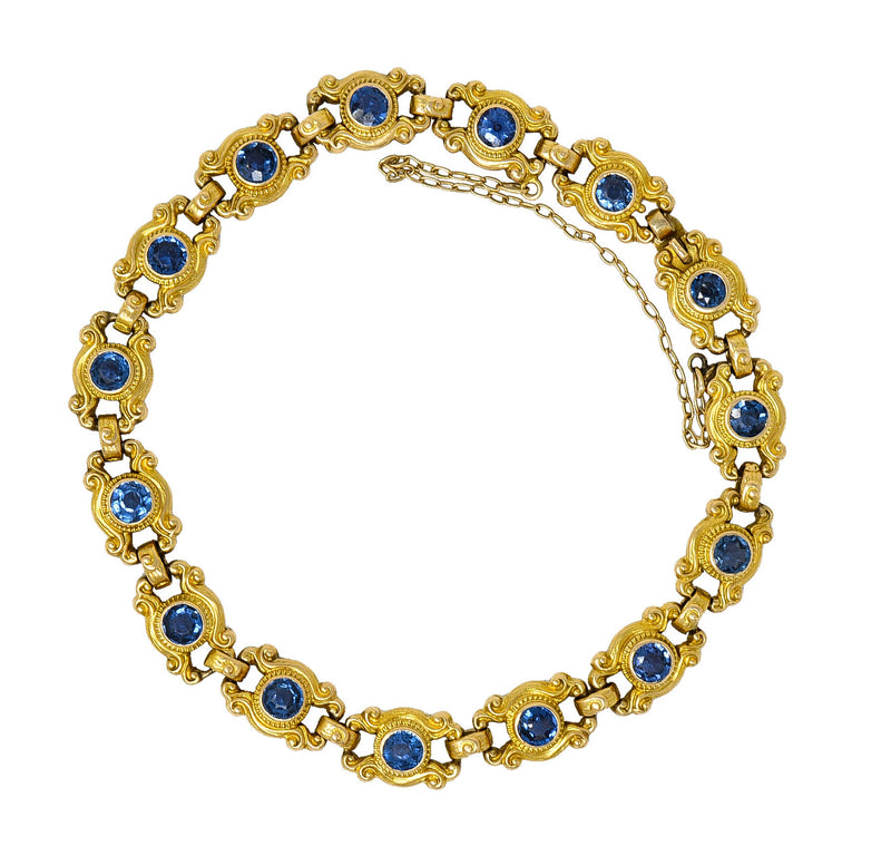 Sloan & Co. 4.50 CTW Sapphire 14 Karat Gold Link Braceletbracelet - Wilson's Estate Jewelry