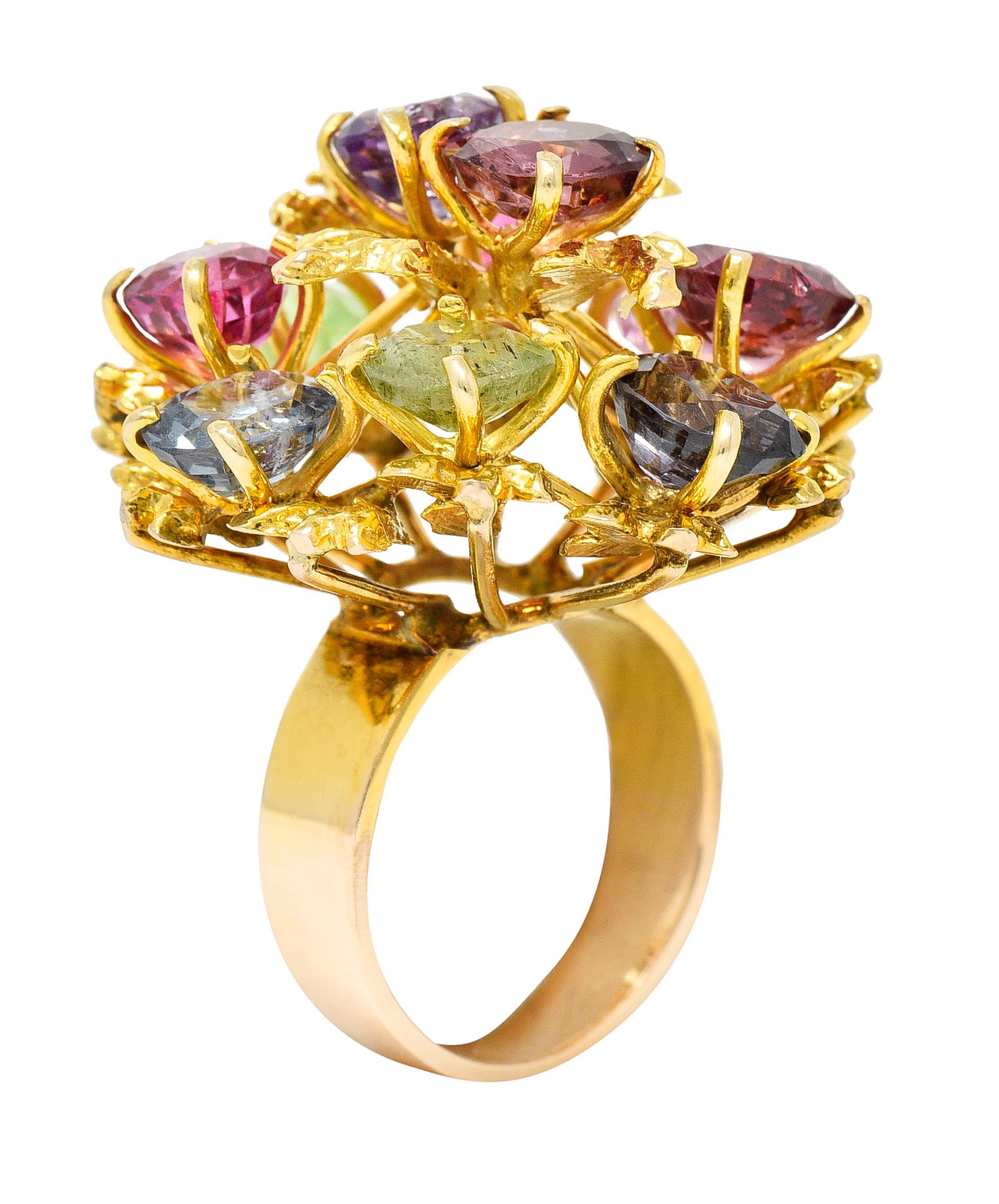 1970's Multi-Gem Spinel Peridot 14 Karat Gold Branching Cluster RingRing - Wilson's Estate Jewelry