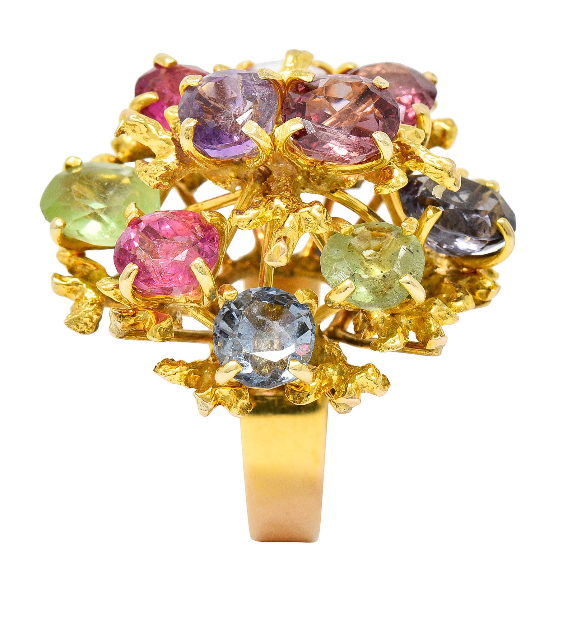 1970's Multi-Gem Spinel Peridot 14 Karat Gold Branching Cluster RingRing - Wilson's Estate Jewelry